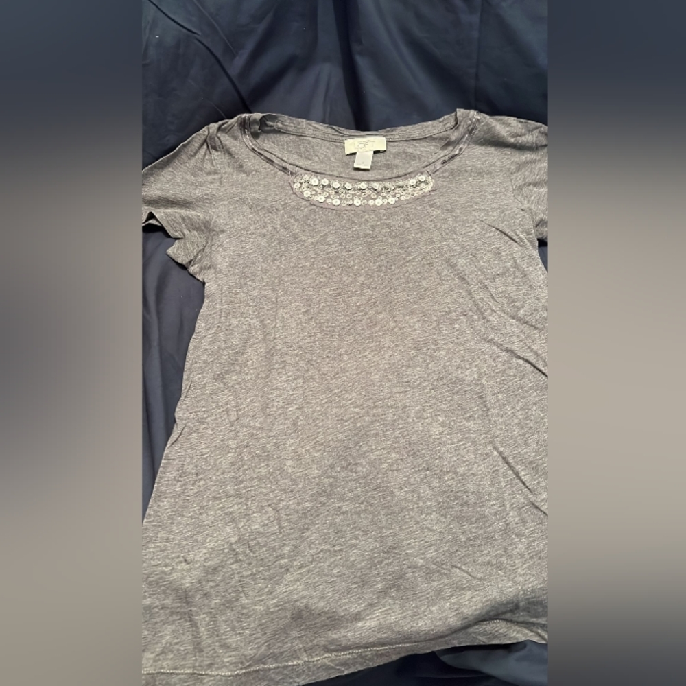 Gray Ann Taylor Loft Shirt with gorgeous decorative sequence and beads